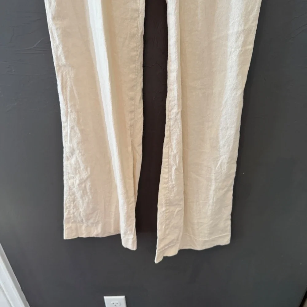 Banana Republic Martin Fit Cream Flax Blend Flare Leg Trousers Pants 4‎ Lagen